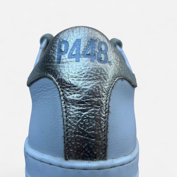 P448 Sneakers - White with Gold Accents and Beige Laces - Picture 7 of 8